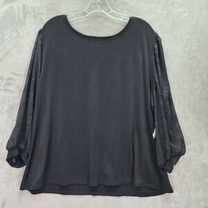 CeCe Blouse Womens Plus 3X‎ Black Burnout Floral Sleeve Top Career Work Office